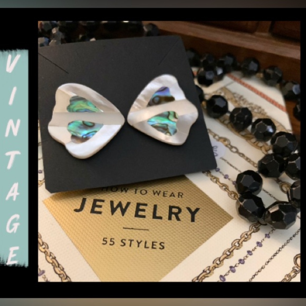 70’s Mother of Pearl and Abalone Shell  Clip Earrings
